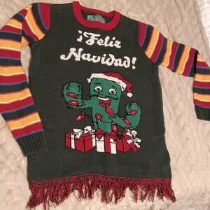 Ugly Christmas Cactus FELIZ NAVIDAD Holiday Sweater Size Xs